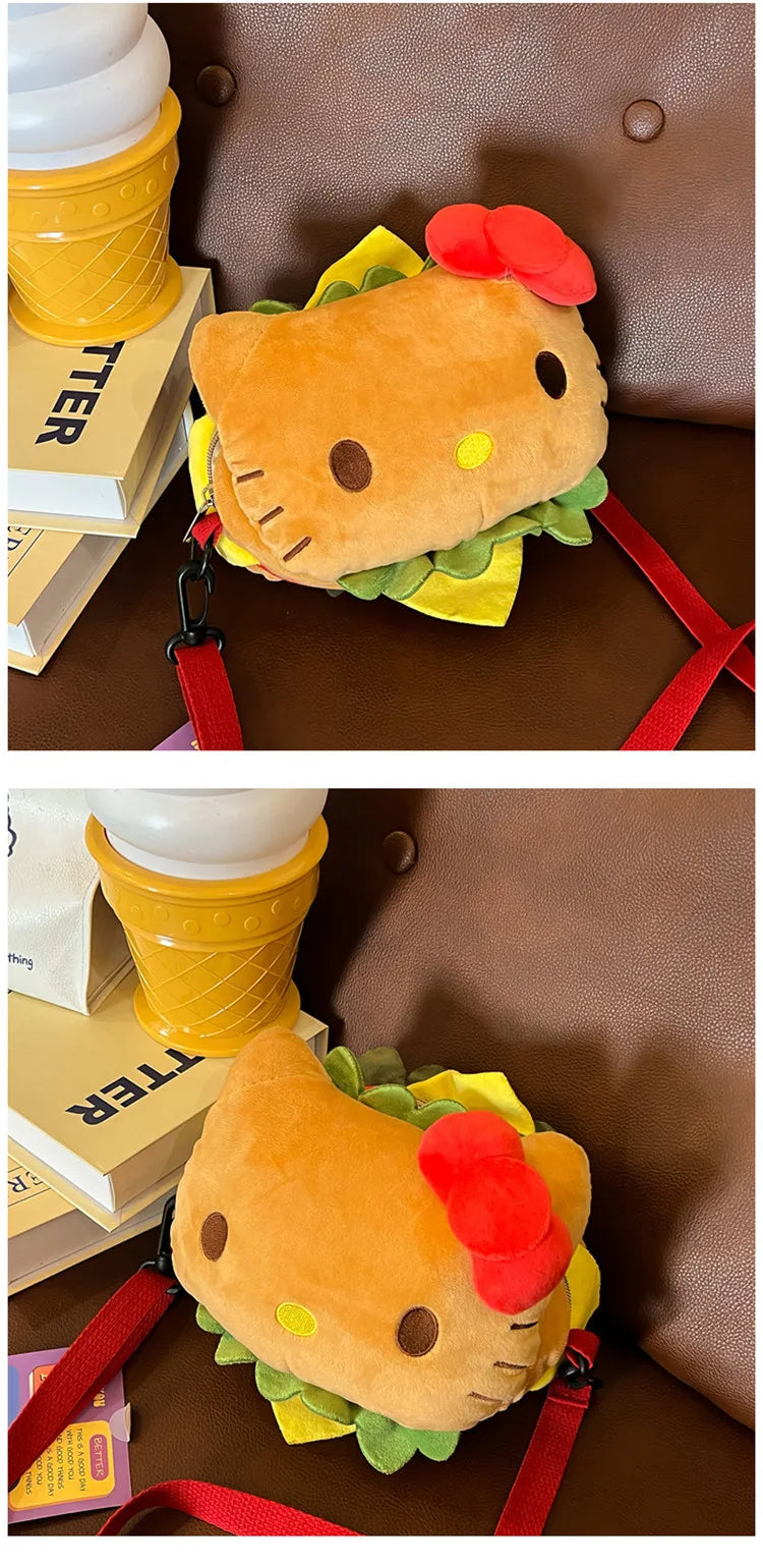 Hello Kitty Kawaii Hamburger Plush Mini Crossbody Bag Adorable Shoulder Purse for Teen Girls Kawaii Fashion Shoulder Bagfor Girl