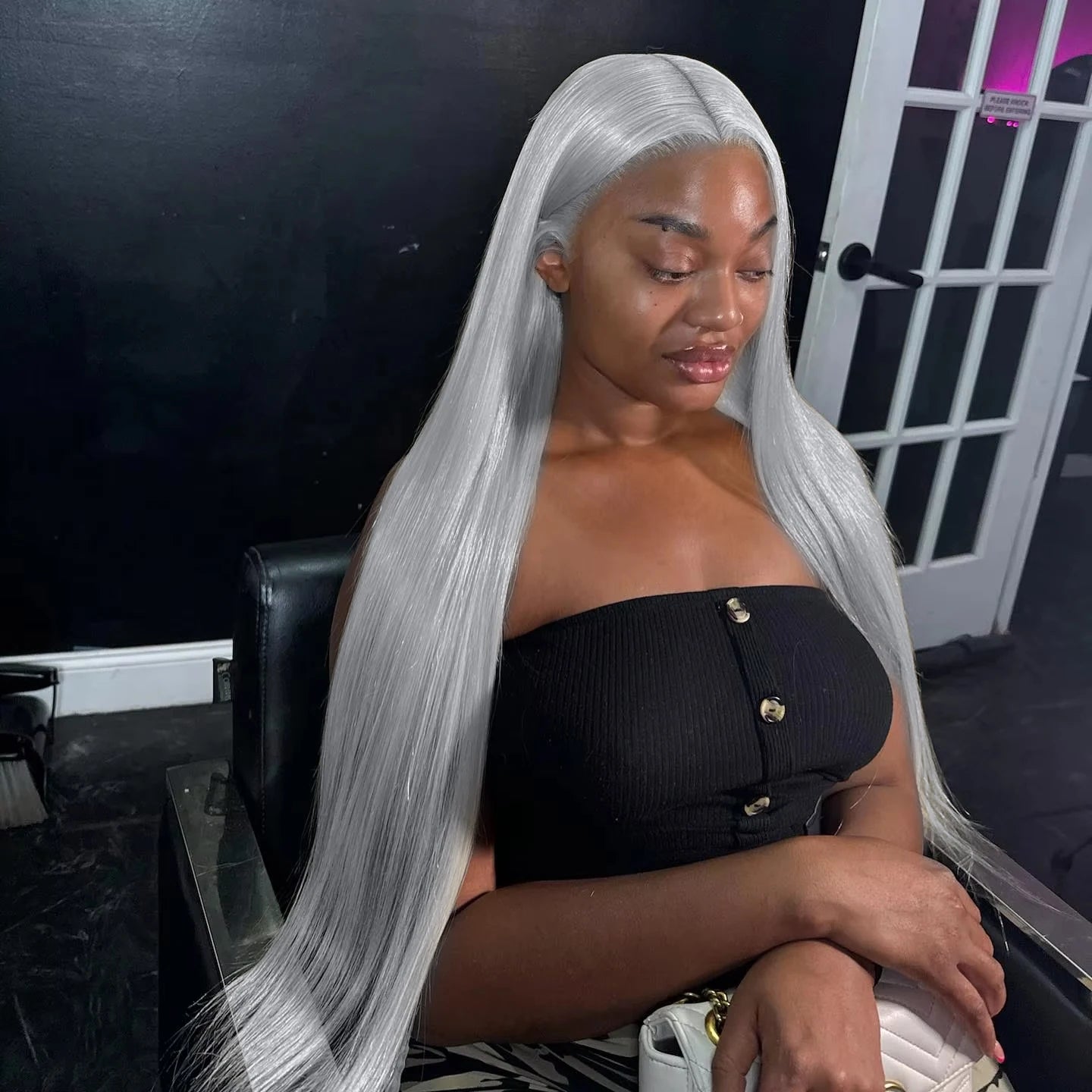 Silver Grey Straight Lace Front Human Hair Wig 40 Inches Colored HD Transparent 13x6 Lace Frontal Wig for Women Preplucked 250%