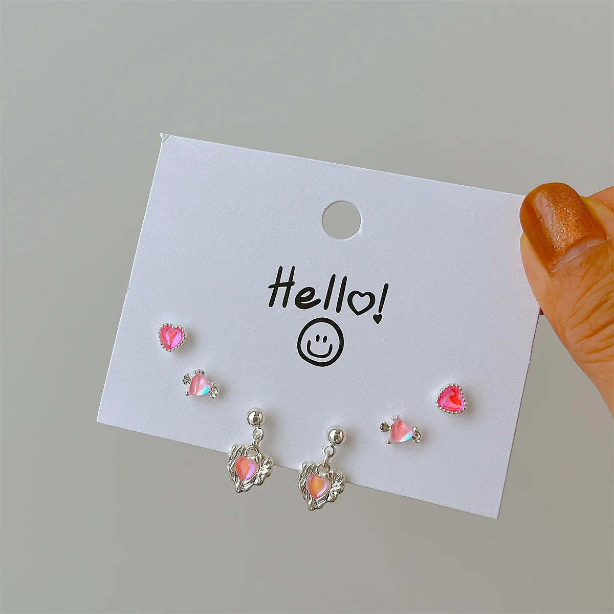 17KM INS Y2K Pink Heart Stud Earrings for Women Girls Korean Bow Dangle Earring Set Sweet Crystal Drop Earring Fashion Jewelry