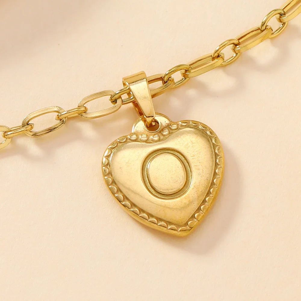 316L Stainless Steel Initial Necklace Letter Heart Pendant Chain For Women Name Jewelry Accessories