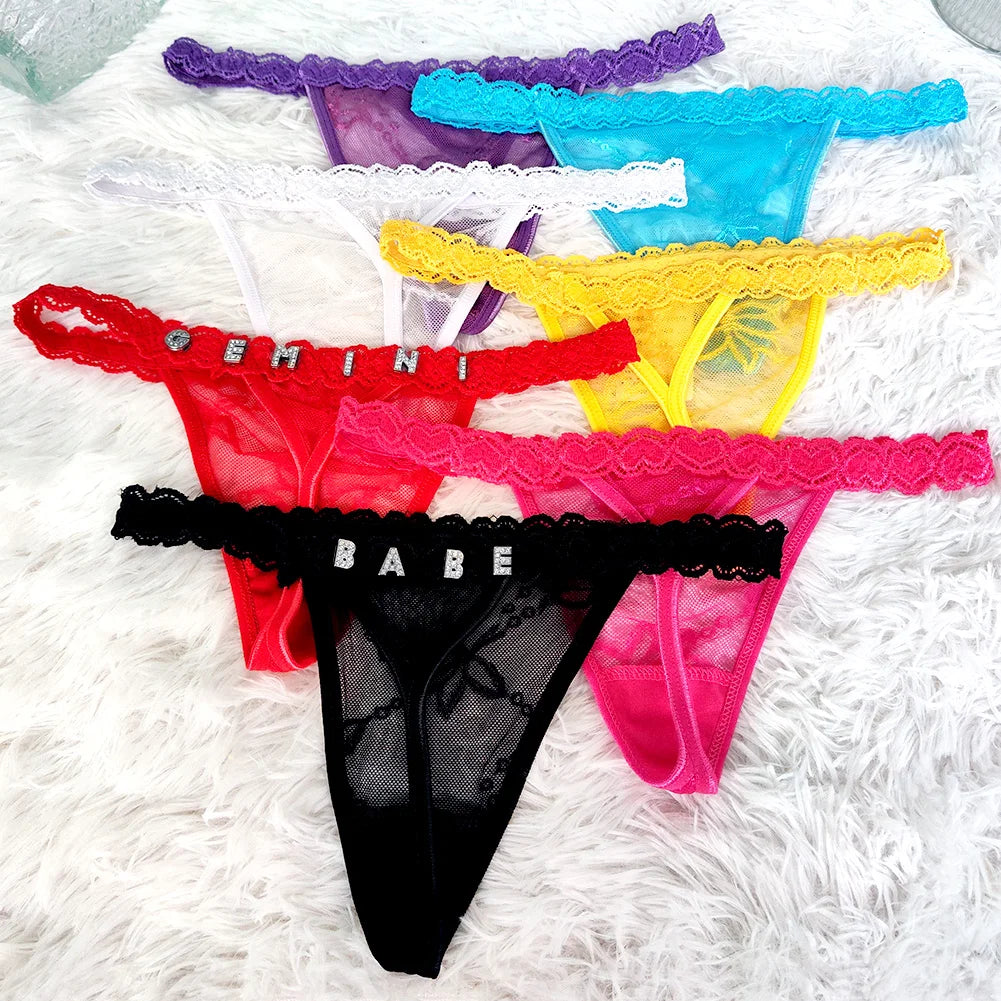 Customize Shine Crystal Name Letter Waist Chain Body Jewelry Women Sexy Lace G-String Panties Girl Valentine's Day Gift