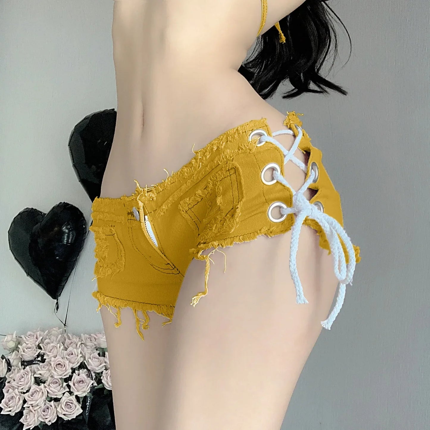 Sexy Low Waist Jeans Shorts, European American Style Crossbody Shorts For Nightclubs Summer Fashion Trend