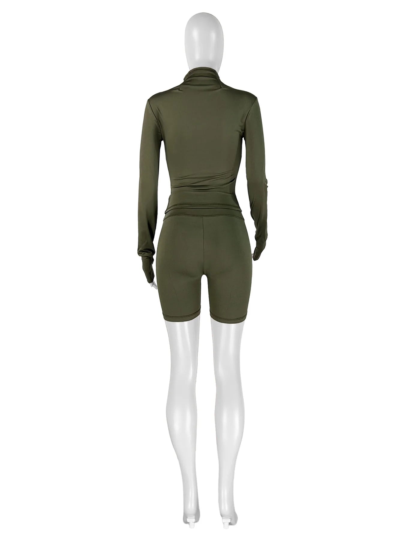 HLJ&GG Casual Sporty Skinny Shorts Two Piece Sets Women Zip Long Sleeve Slim Top + Shorts Outfits Summer New Stretchy Tracksuits