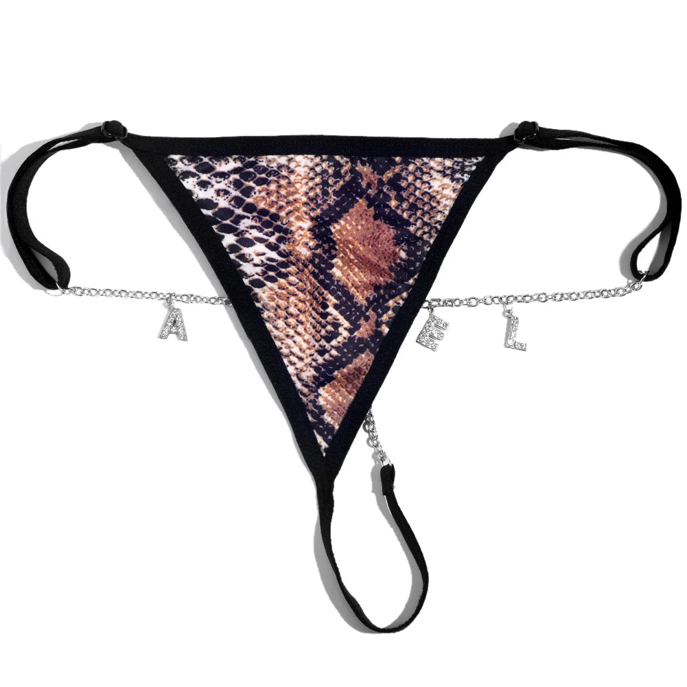Customize Name Crystal Letters Waist Body Chain for Women Sexy Leopard Underwear Thong Body Jewelry Valentine's Day Gift
