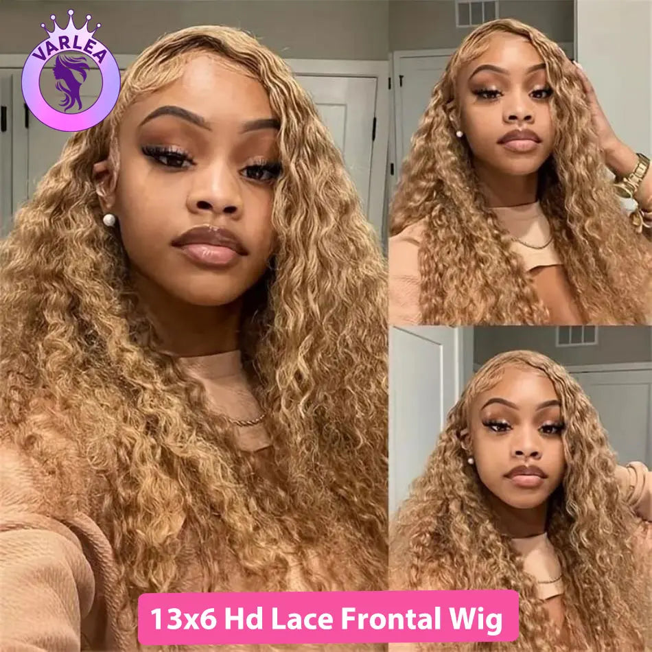 #27 Honey Blonde Human Hair Wig Deep Wave 13x4 13x6 hd Lace Frontal Wig Pre Plucked 30 inch Blonde Curly Lace Front Wig