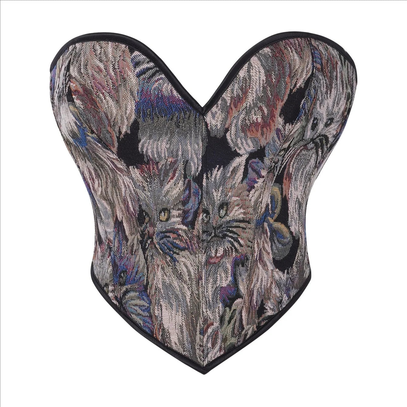 Sexy Women Overbust Corsets Crop Tops Golden Printed Bustiers Lace Up Body Shaper Lingerie Gothic Corselet