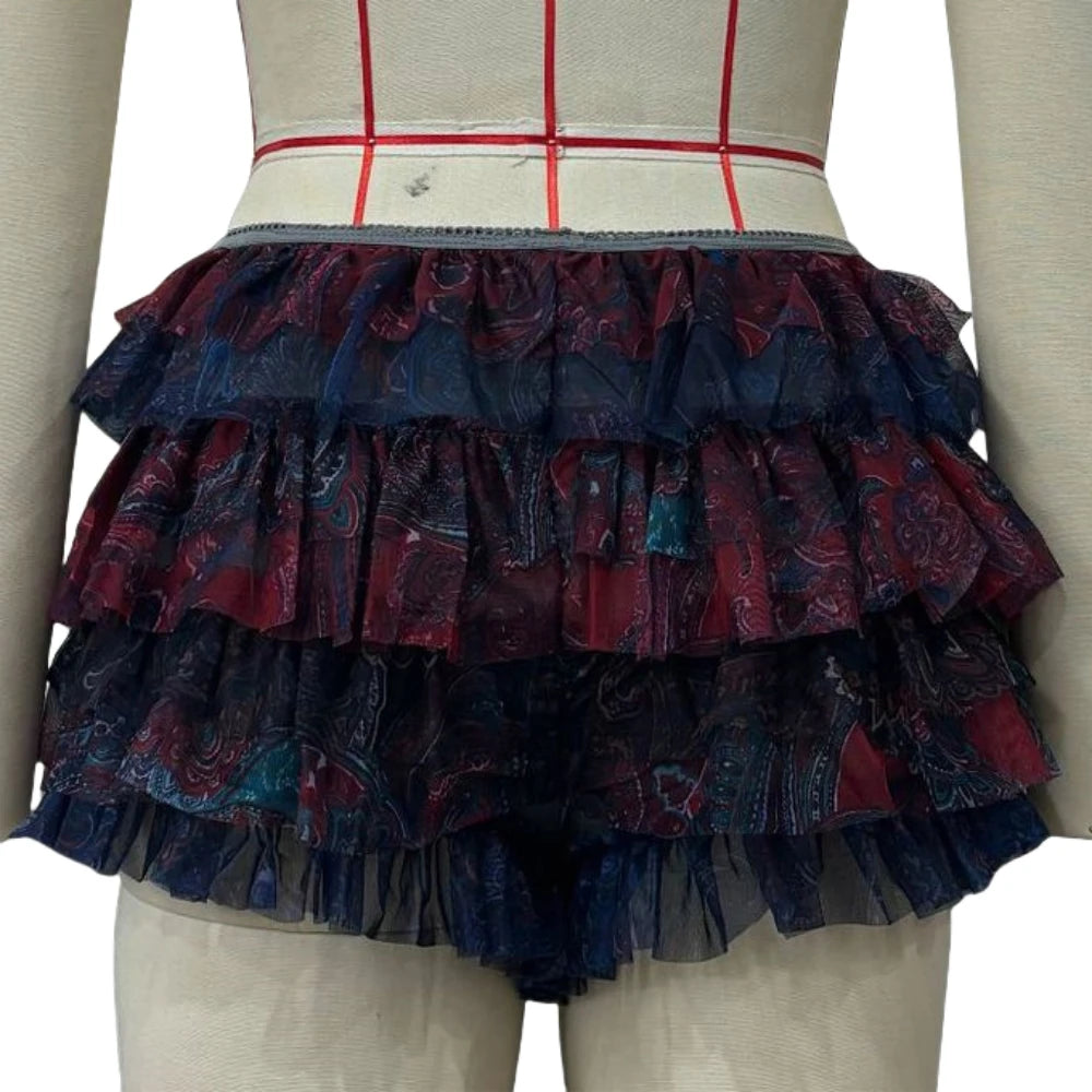 HLJ&GG American Vintage Women Streetwear Y2K Halter Hollow Letter Print Irregular Top And Ruffle Skirts Two Piece Sets Outfits