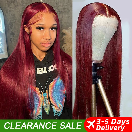 99J Burgundy 13x6 Colored HD Lace Front Wig Human Hair Wigs PrePlucked Premium Red Peruvian Straight Lace Frontal Human Hair Wig