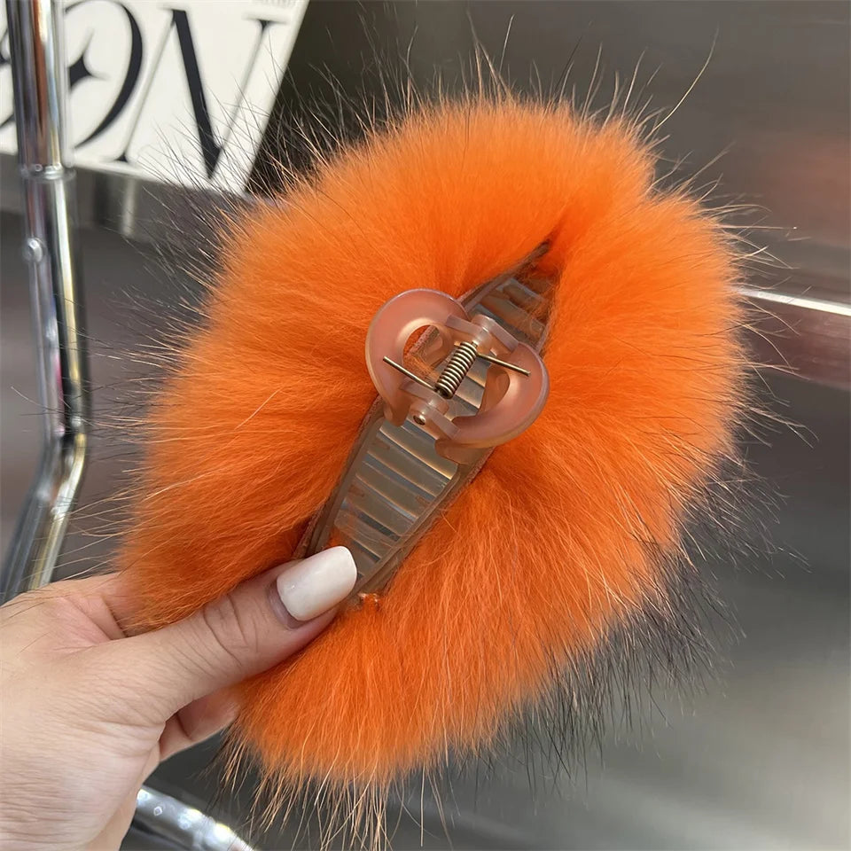 New Jelly Color Fox Fur Hair Clip Woman Claw Clip For ladies Sweet Hair Ornament Hair Hold Headband Fur Hairpin Hair Accessories