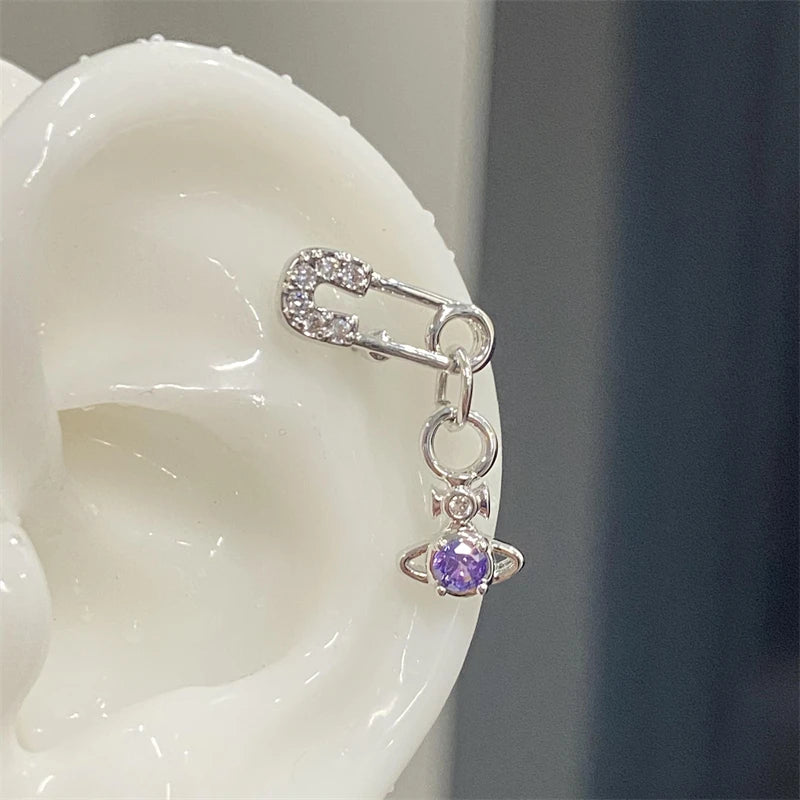 1 PCS New Fashion Cute Pink Zircon Crystal Ear Bone Nail 316L Medical Titanium Steel Earrings for Women Y2K Punk Jewelry