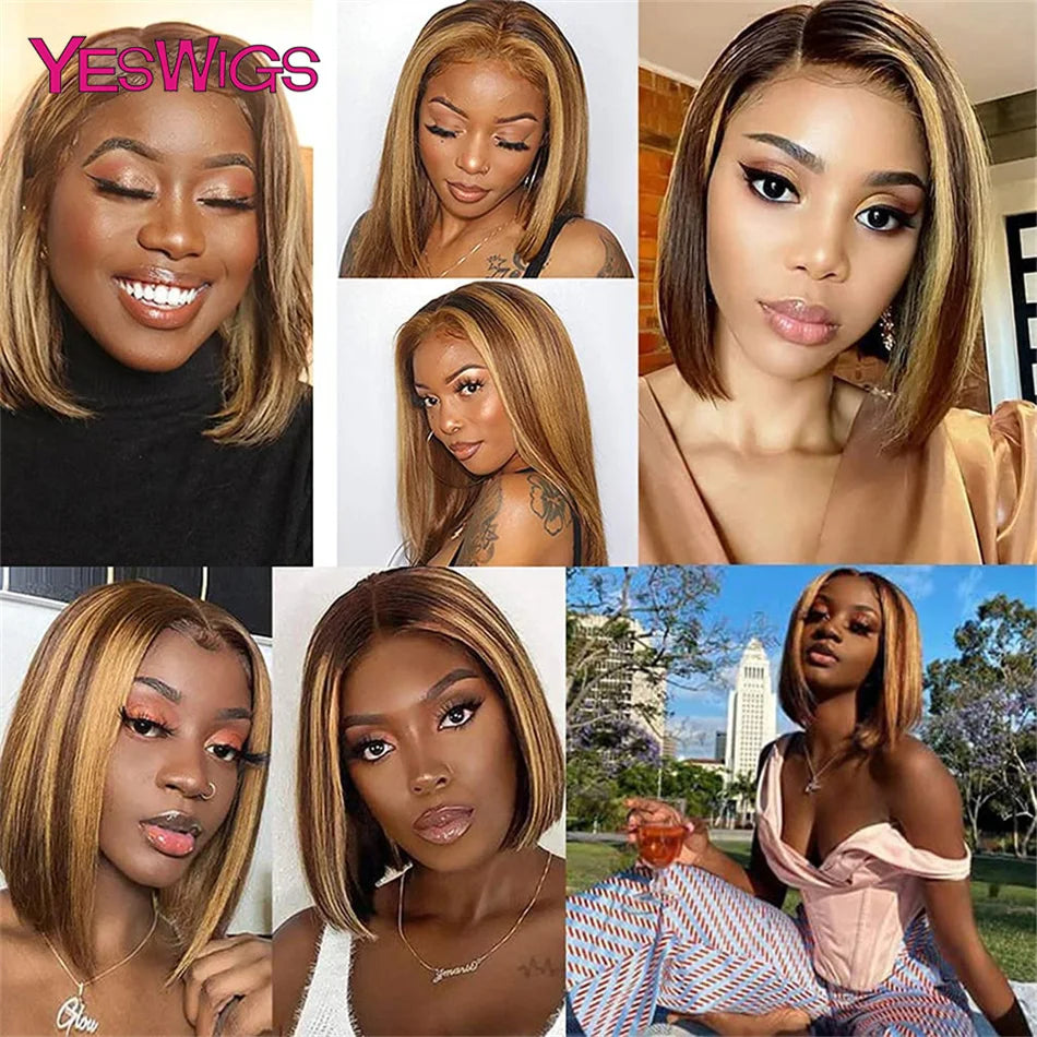 Short Bob Wig Hot Red Burgundy 99j Colored Brown Lace Front Human Hair Wigs Bone Straight Bob Wig Lace Frontal Wigs For Women