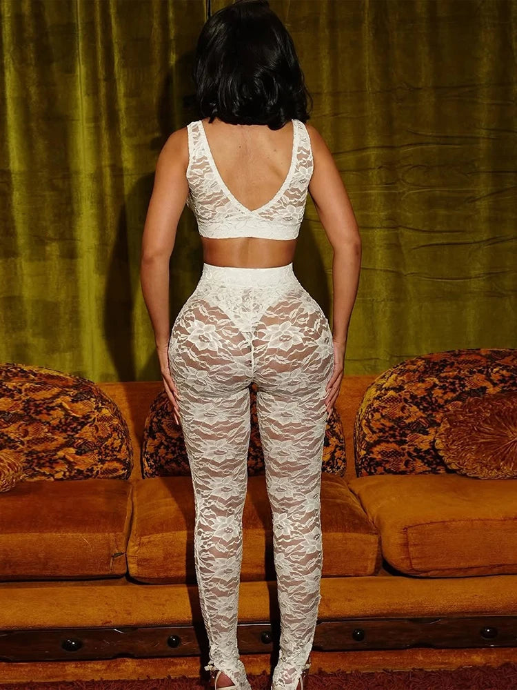 Weird Puss Jacquard Sexy 2 Piece Set Women Thin Summer Coquette Wide Belt Tank Tops+Leggings Stretch Activity Matching Clubwear