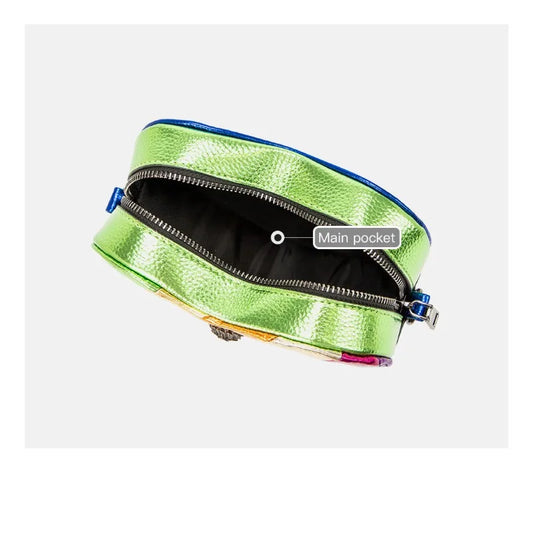 2026 New Metallic Rainbow Stripes Heart Bag PU Leather Chain Crossbody Purse