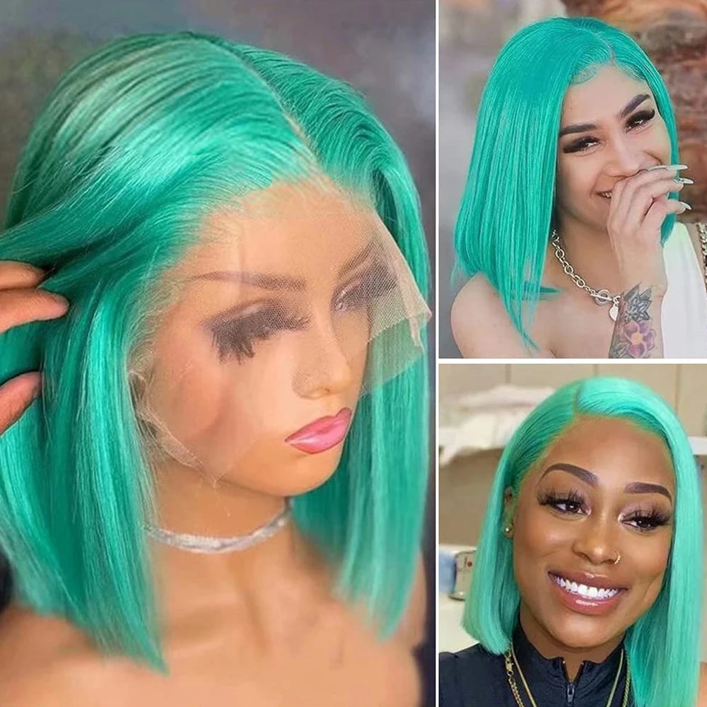 Dark Green HD Lace Frontal Wigs Short Bob Wig Lace Front Wigs 13x4 Colored Pink Grey Straight Wig Human Hair Lace Front Wigs