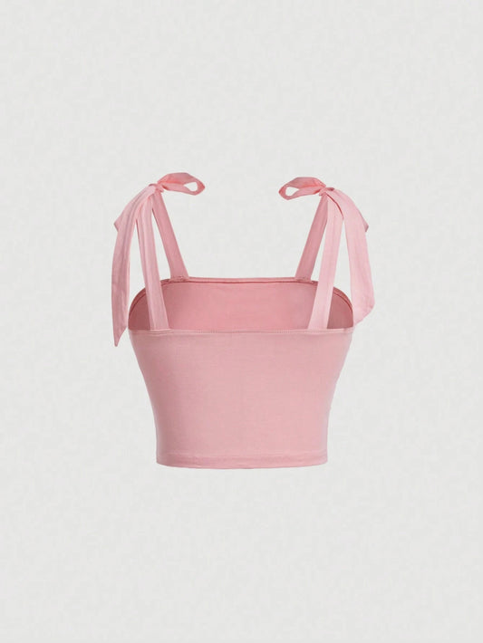 Pink Ruched Tie-Shoulder Crop Top