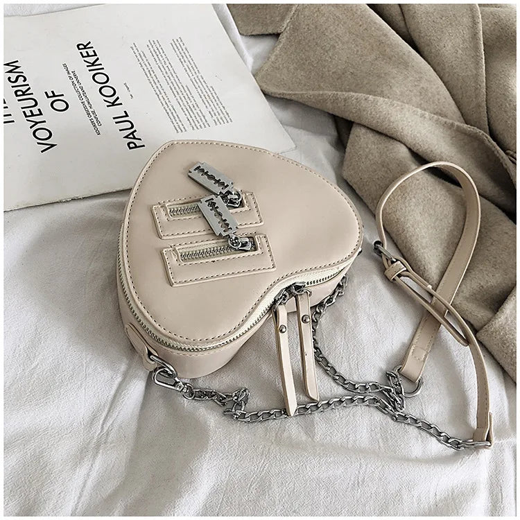 Gothic Heart Blade Zipper Chain Crossbody Bags for Women Girl Casual Shoulder Purses Handbags Techwear Summer Wallet Goth