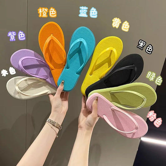 Solid Color Non-slip Leisure Couple Slippers Women Summer Beach Slippers Outdoor Women Flip Flops Breathable Beach sandals women
