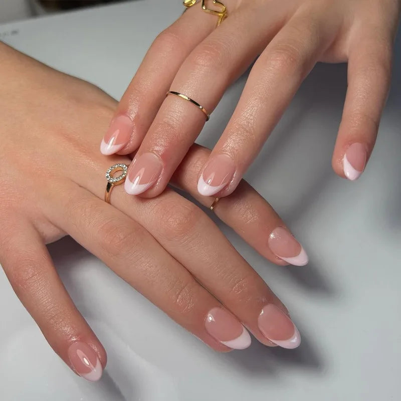 White French Press on Nails 3D Bowknot Fake Nails Tips Full Cover Wearable False Nails for Women and Girls DIY 24Pcs