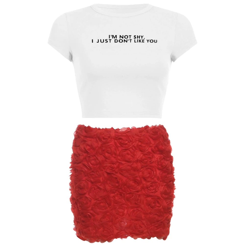 HLJ&GG Y2K Fashion Letter Print Slim Tshirts Two Piece Sets Women Round Neck Short Sleeve Top And Leopard Sequin Shorts Outfits