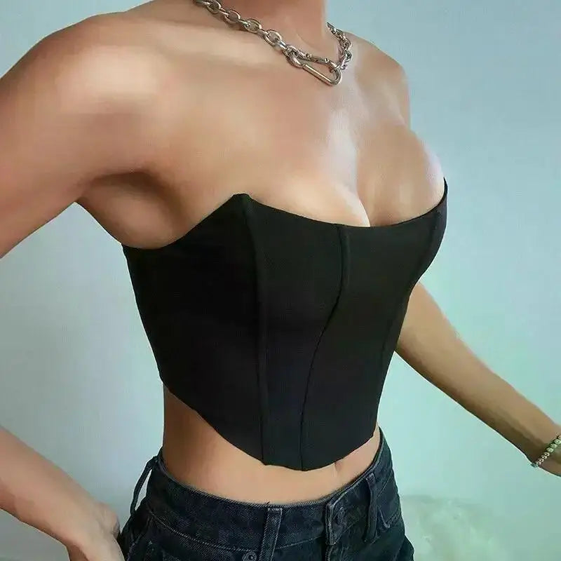 Sleeveless Off Shoulder Velvet Fashion Sexy Corset Crop Tops Vest Female Underwear Backless Bustier Top Solid