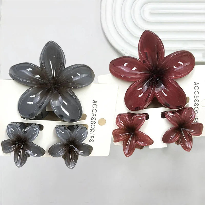 Summer Hawaiian Flower Hair Claw Clip Fashion Plastic Flower Hairpins Ponytail Clips Barrettes Beach Hair Accessories Headwear