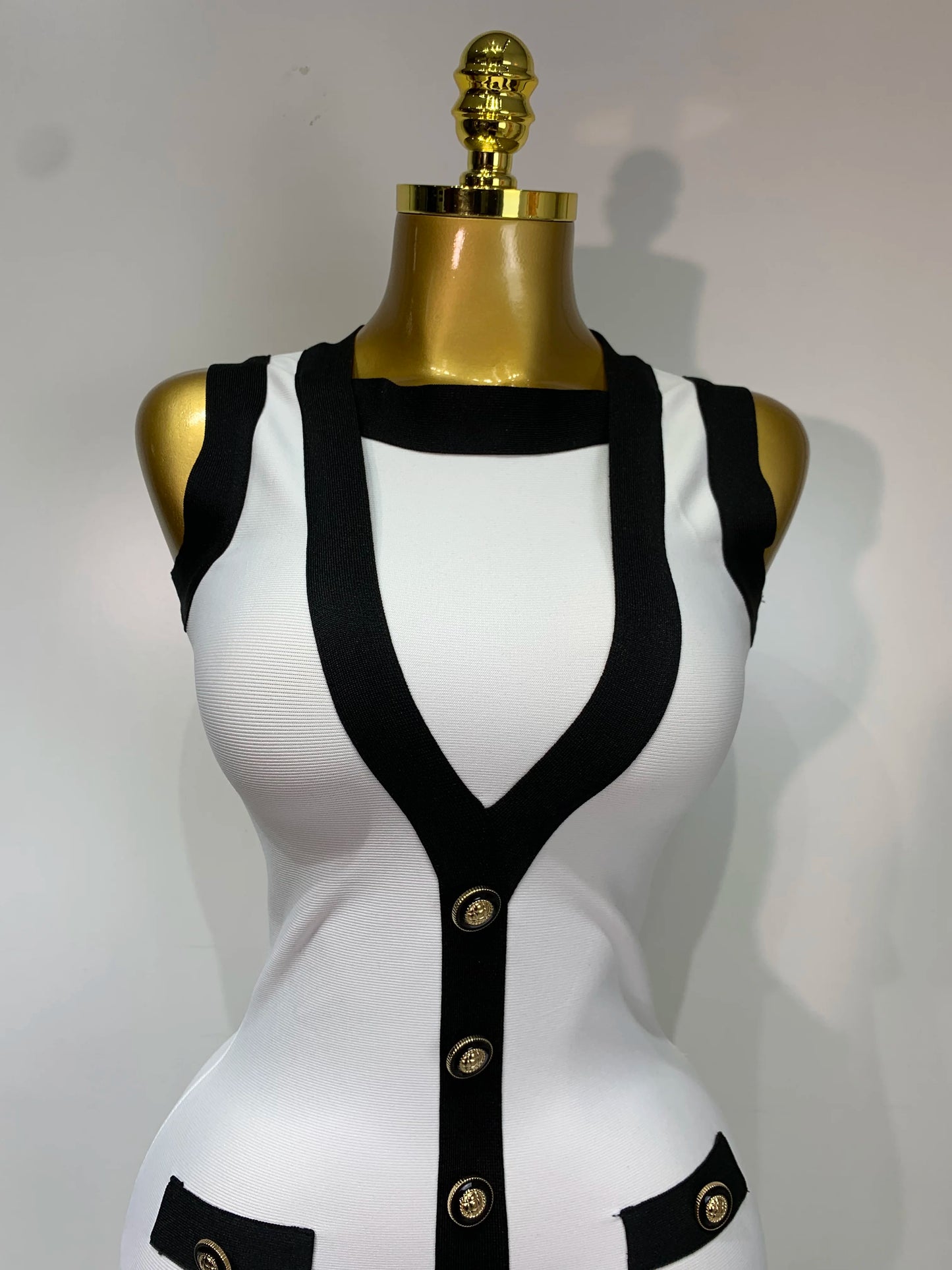 Women Sexy Backless Black White Button Mini Bandage Short Dress Celebrity Elegant Evening Party Holiday Club Dress