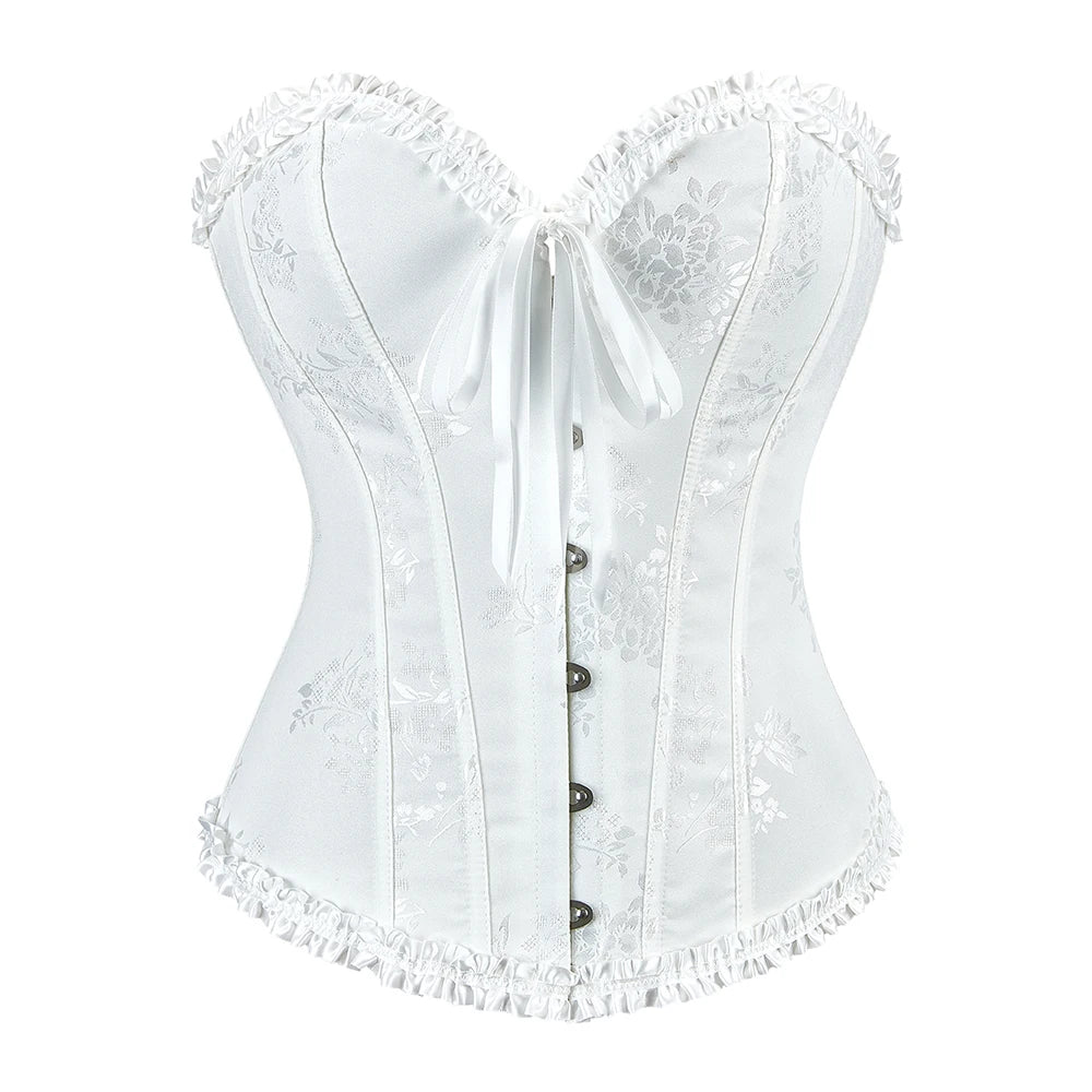 Women Floral Overbust Corset Waist Bustier Top Black White Red Blue Korset Shaper