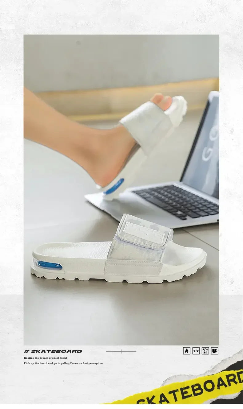 2025 Spring and Summer Trend Fashion Wear Super Soft Slippers Men's Velcro Air Cushion Personality All Casual One Word Slides