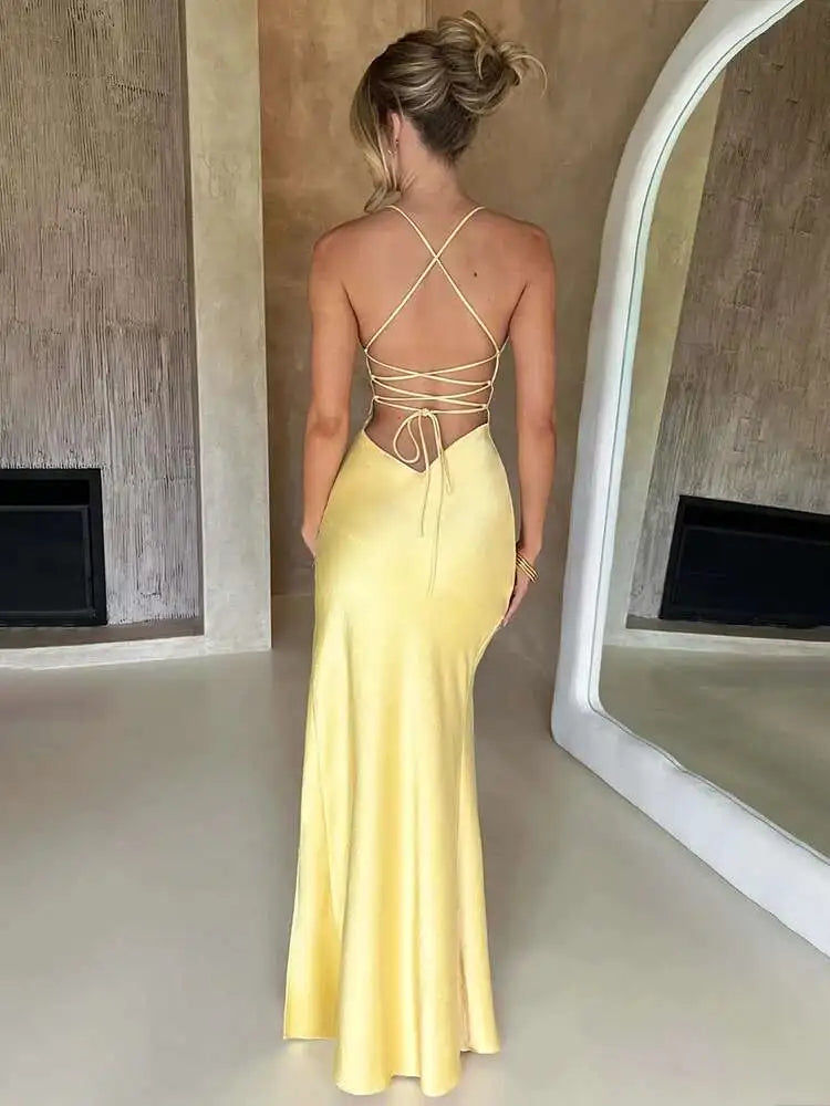 Townlike Elegant Maxi Long Slim Bodycon Dress Women Spaghetti Strap 2024 Sping Summer Dress Split Nightclub Sexy Party Dresses