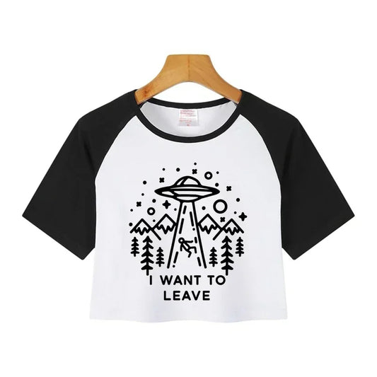 Korean Style Casual Crop Tops 2000s Y2k Print Women Tee Shirt Harajuku GOTH Cropped Mange Tshirt Funny Graphic T-shirt Female