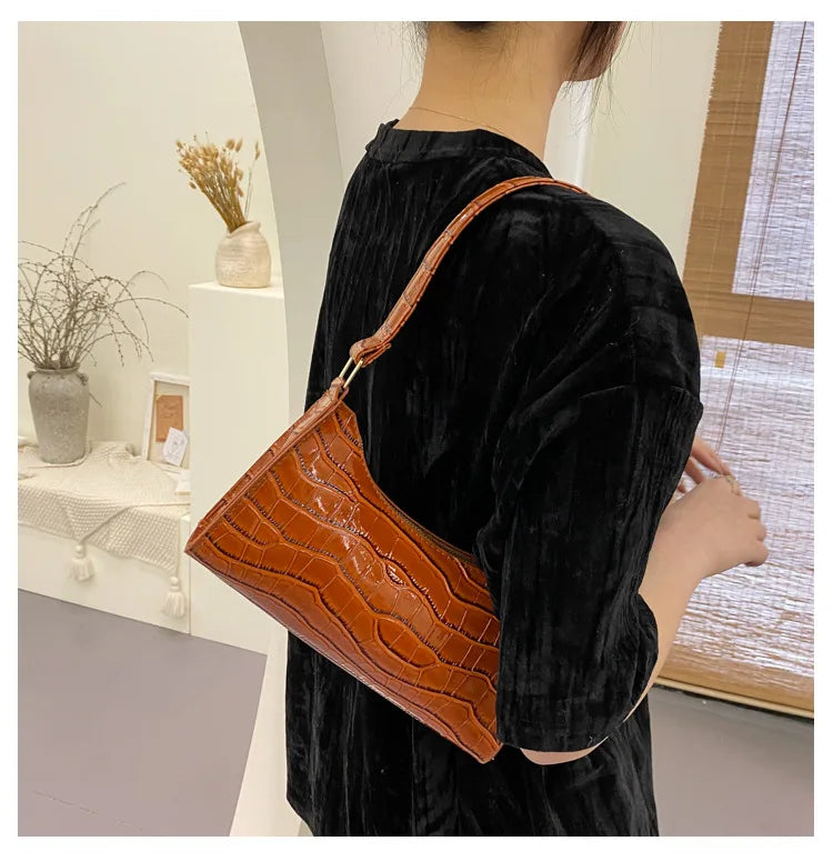 Fashion PU Leather Bags for Women Alligator Pattern Armpit Handbag Female Small Underarm Messenger Bag Purse Shoulder Handbags