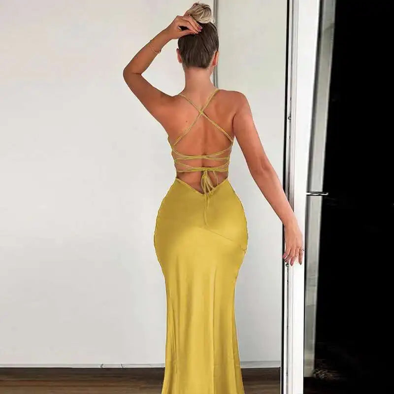 Townlike Elegant Maxi Long Slim Bodycon Dress Women Spaghetti Strap 2024 Sping Summer Dress Split Nightclub Sexy Party Dresses