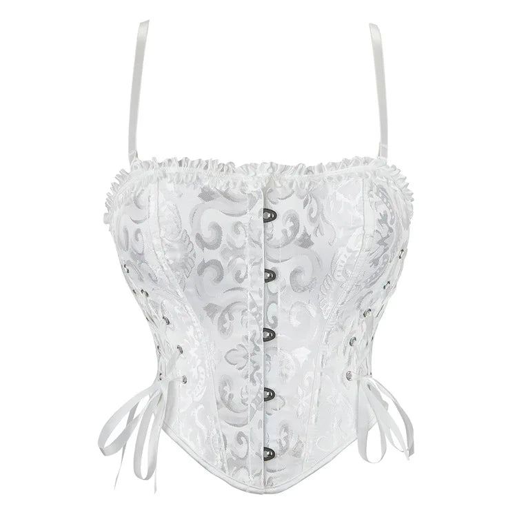 Women Corset Crop Top Overbust Sexy Lace Up Bustier Slimming Body Shaper Short Torso Corselet Vest Black White Red