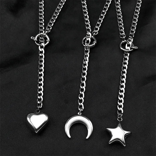 Heart Star O-ring Long Chain For Women Men Punk Rock Necklace Stainless Steel Cuban Necklaces Simple Adjustable Y-Necklace
