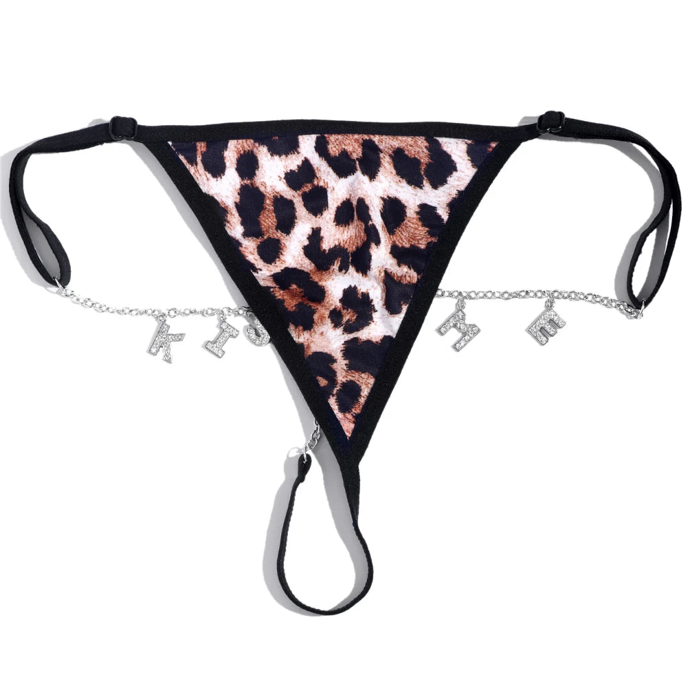 Customize Name Crystal Letters Waist Body Chain for Women Sexy Leopard Underwear Thong Body Jewelry Valentine's Day Gift