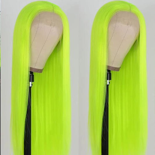 Brazilian 200% Density Straight Fluorescent Green 13x4 Lace Frontal Wig Human Hair Wigs For Women Remy Hair Colored Lace Wigs