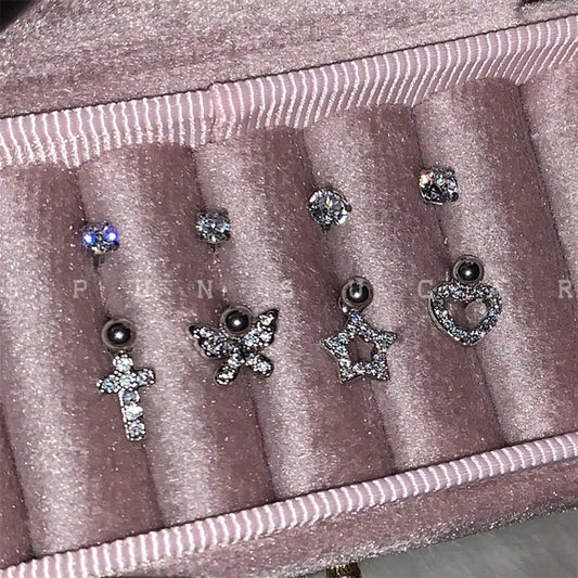 U-shaped Rhinestone 316L Stainless Steel Ring Ear Bone Nail for Women Love Hreat Butterfly Earrings Y2K Hottie Jewelry