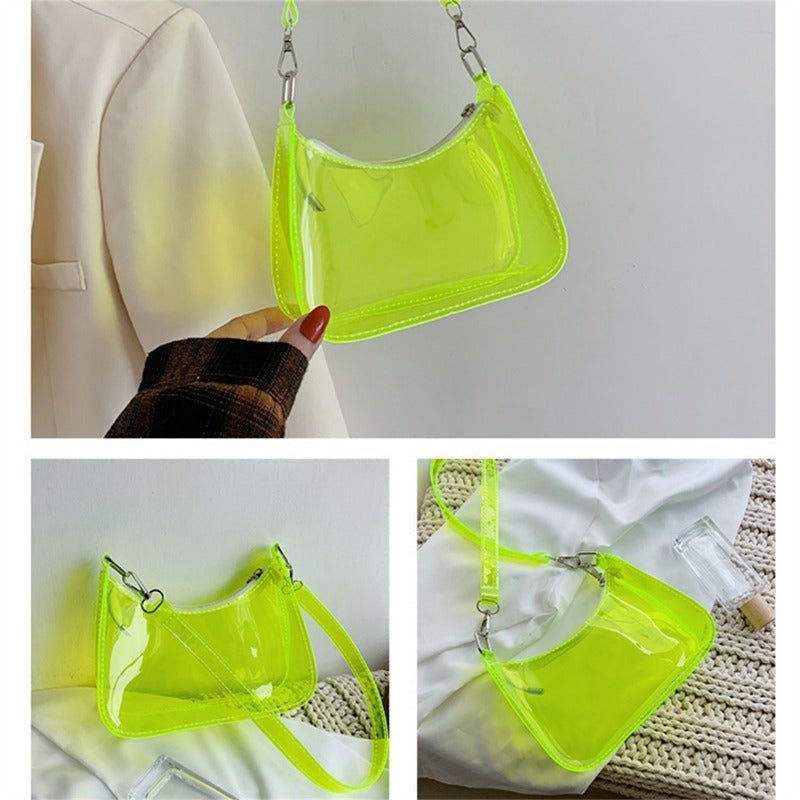 Clear Jelly Shoulder Bag For Women, Y2K Small Zipper Underarm Purses & Fashion Handbag