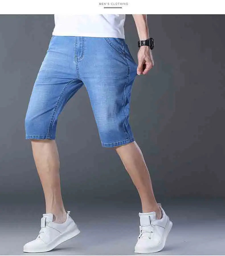 2025 New Summer Men's Denim Shorts New Thin Soft Comfortable Business Casual Straight Short Jeans Black Blue Brand Man Clothing
