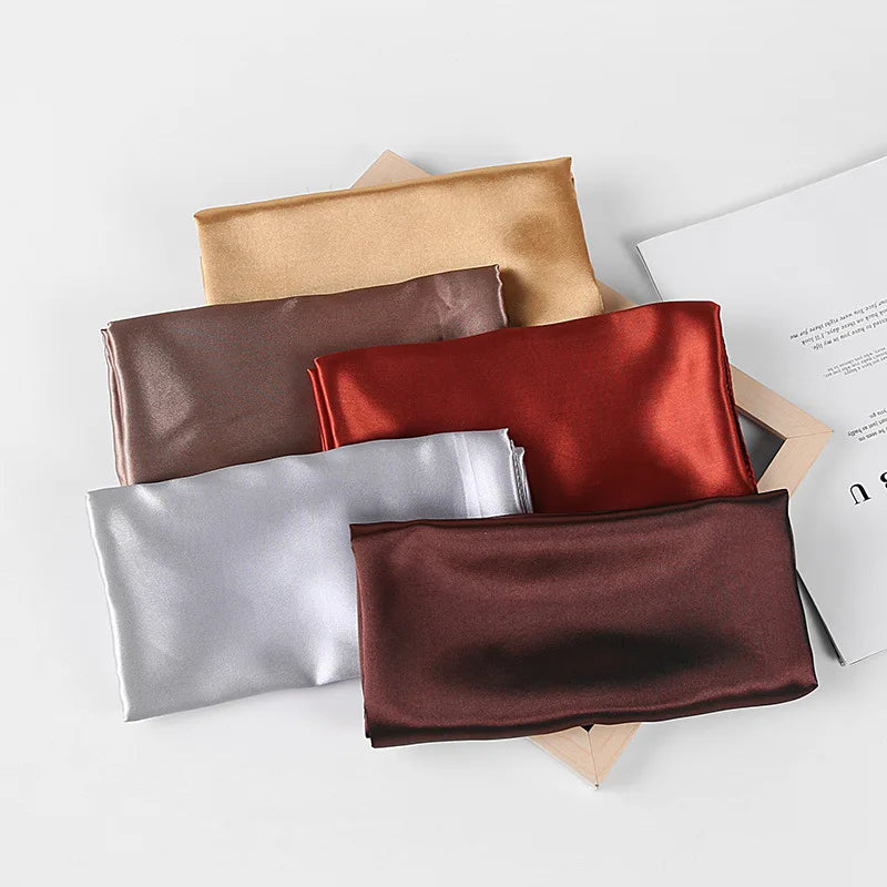 Luxury Brand Silk Scarf, Satin Solid color Hijab Scarves Muslim Pareo Bandana Female Shawl Wrap Headband Foulard 90*90cm
