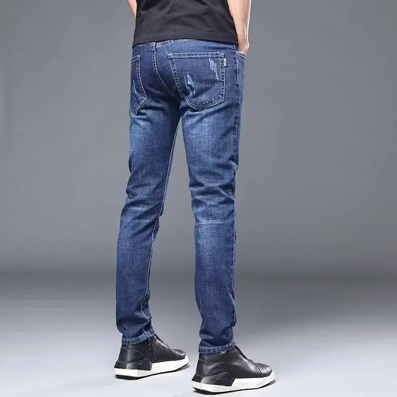 High Quality Brand Men's Fashion Narrow Leg Casual Jeans Basic Vintage Skinny Pants New Straight Leg Outside Denim Trousers Male