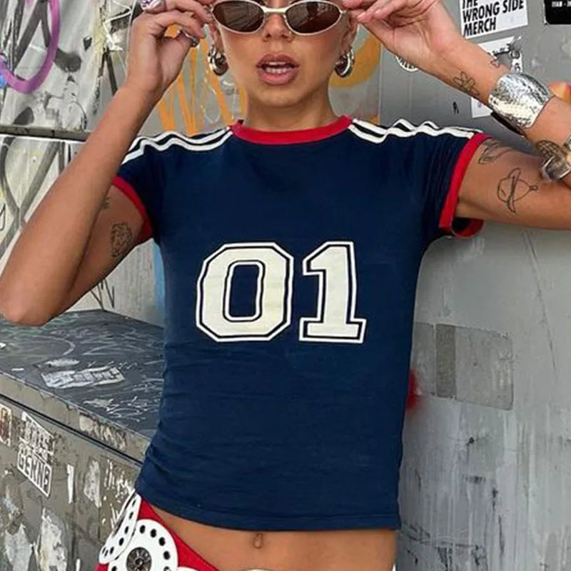 Summer Stars Graphic Y2k Aesthetic T-shirt Crop Top Goth Harajuku Letter Print Short Sleeve Vintage Women Clothes Streetwear
