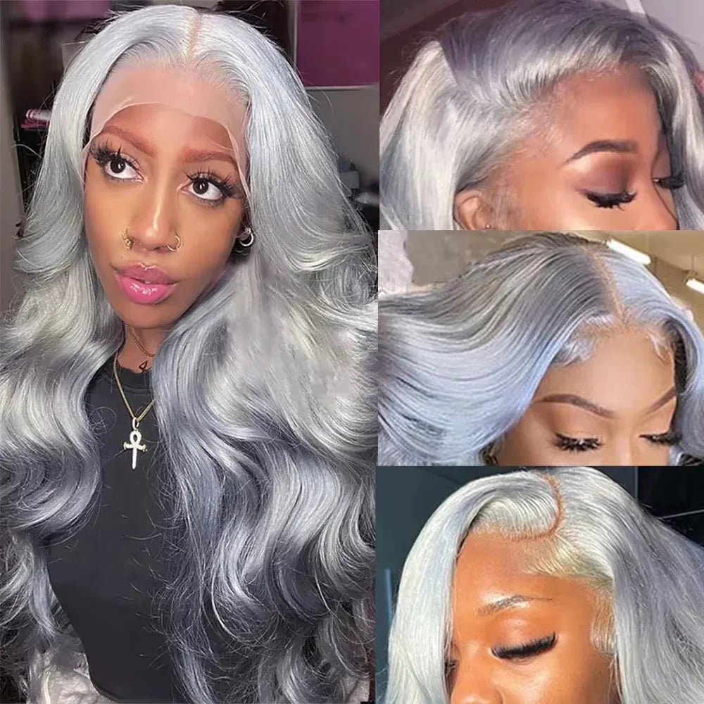 100% Vietnamese Silver Grey Lace Front Wig Human Hair Lace Frontal Wig Body Wave 13x4 HD Lace Platinum Blonde Colored Gray Wigs