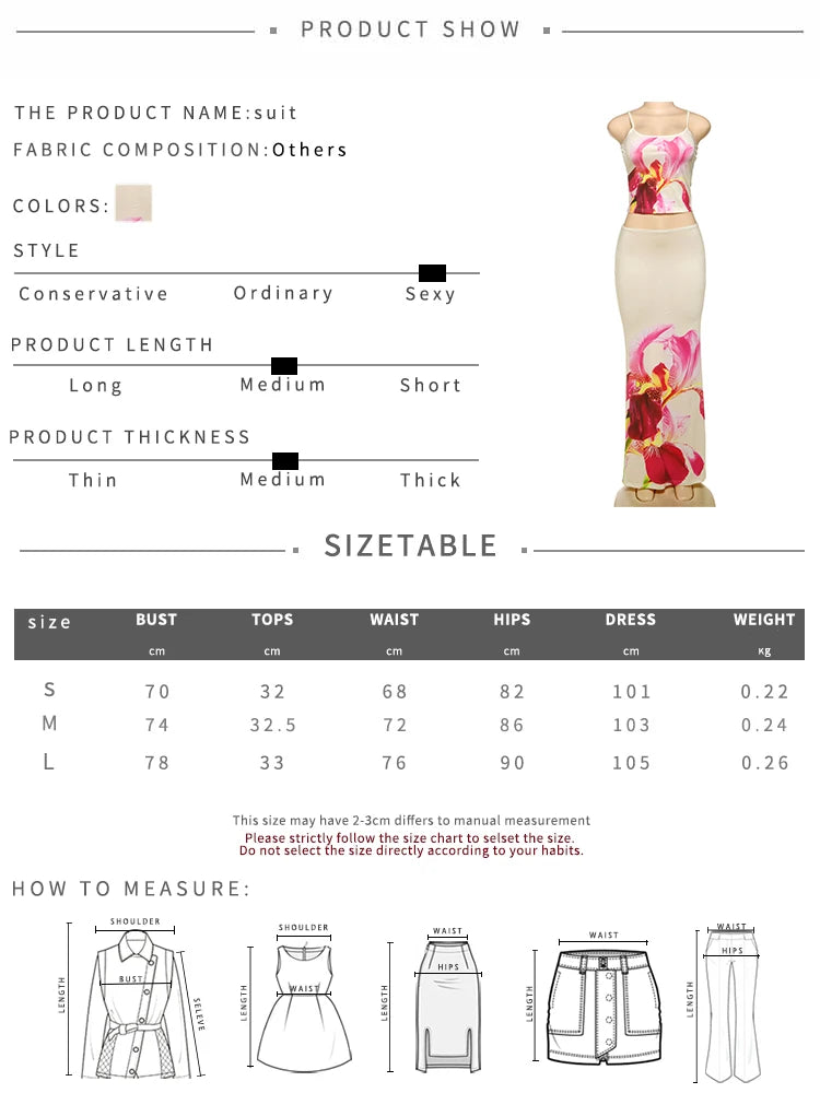 Weird Puss Flower Print 2 Piece Set Women Low-Neck Backless Crop Tops+Stretch Long Skirts Vacation Trend Beach Style Outfits