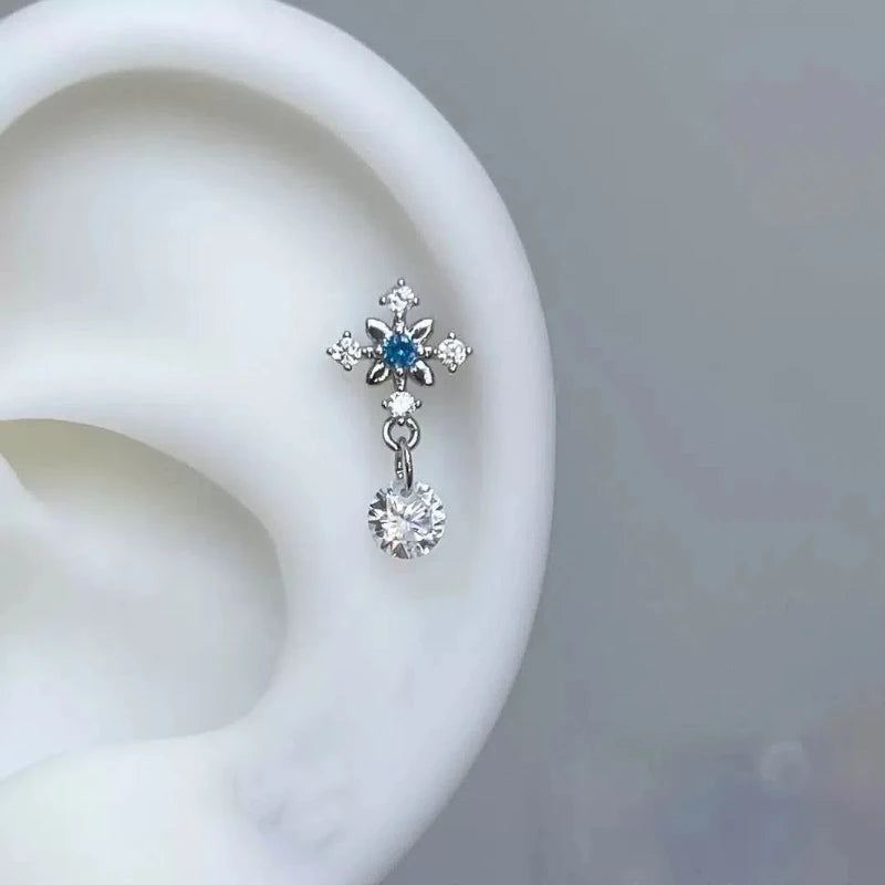 1pcs Quality Love Star Zircon 316L Stainless Steel Ear Bone Nail Y2K Silver Color Earring for Women Cochlear Accessorie