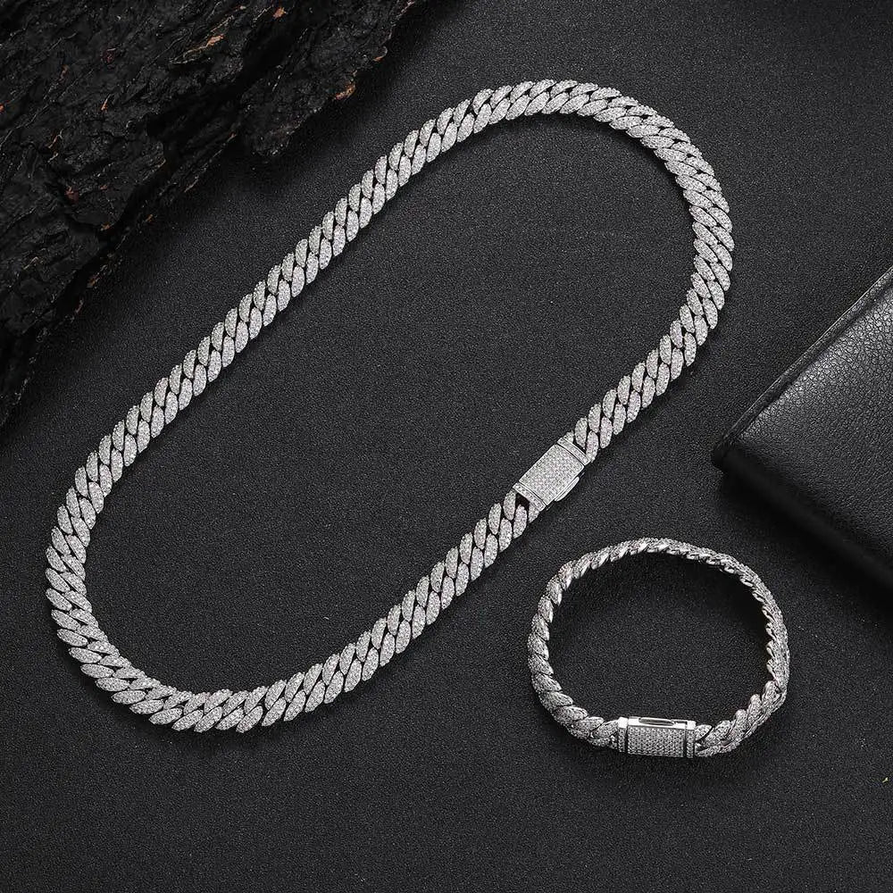Rapper Chain Hip Hop Accessories Male 10mm Double Row Zircon Bubble Cuban Personality Men