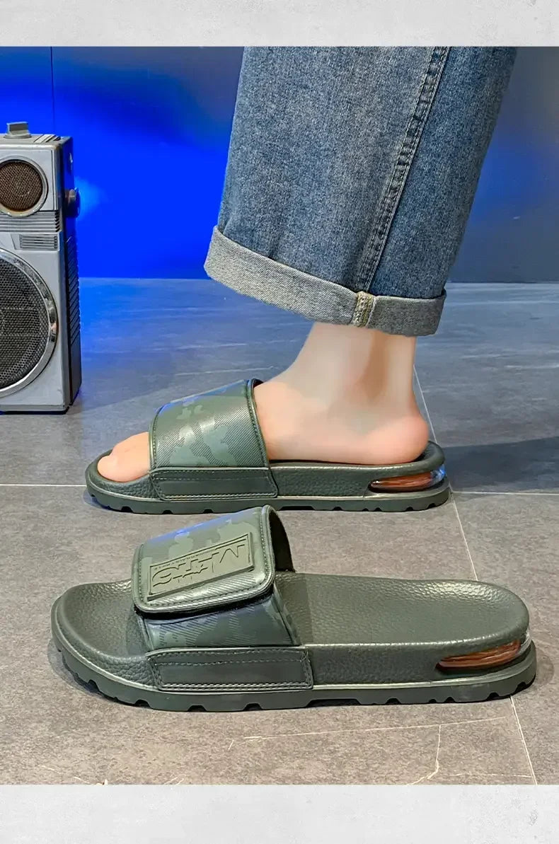 2025 Spring and Summer Trend Fashion Wear Super Soft Slippers Men's Velcro Air Cushion Personality All Casual One Word Slides