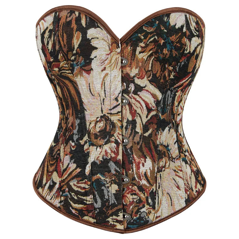 HLJ&GG Sexy Oil Print Style Retro Corset Two Piece Sets Women Off Shoulder Slim Crop Top And Ruffle Irregular Mini Skirt Outfits