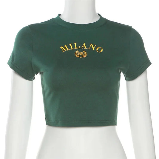 MiLano  letter art printed short women's top Y2k  clothing  retro  high street girl T-shirt 2024 traf women's cheap Y2K clothing