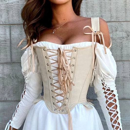 Vintage Corset Bustier Lace-up Crop Top Women Cut Out Sexy Lace Up Bandage Sleeveless Tank Tops Fairy Princess Cosplay Costumes